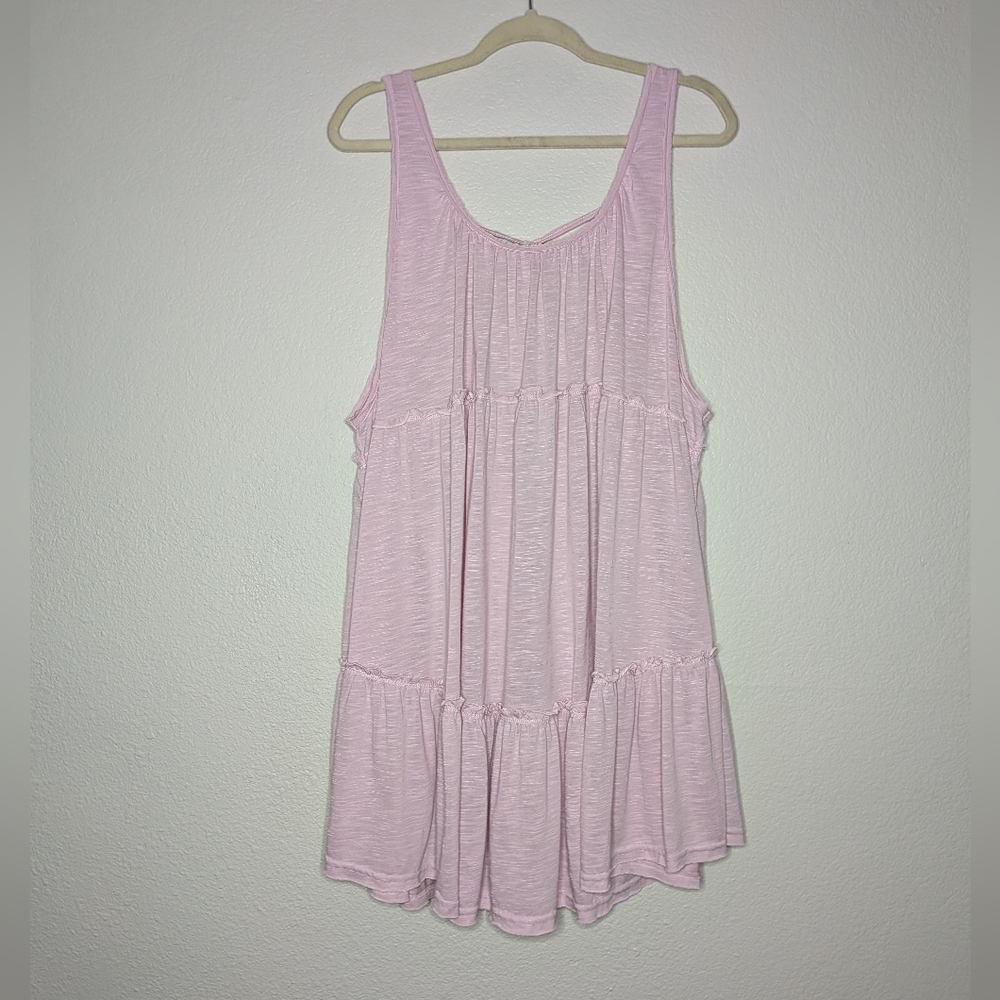 Pol Womens Pink Sleeveless Tiered Ruffle Hem Tie Back Flowy Tank Top 3X